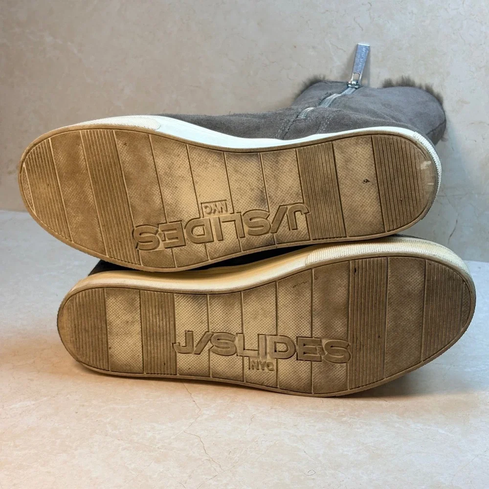 J Slides NYC Winnie Taupe Suede Fur Lined Wedge Heel Boots Women‎ Size 8M Winter